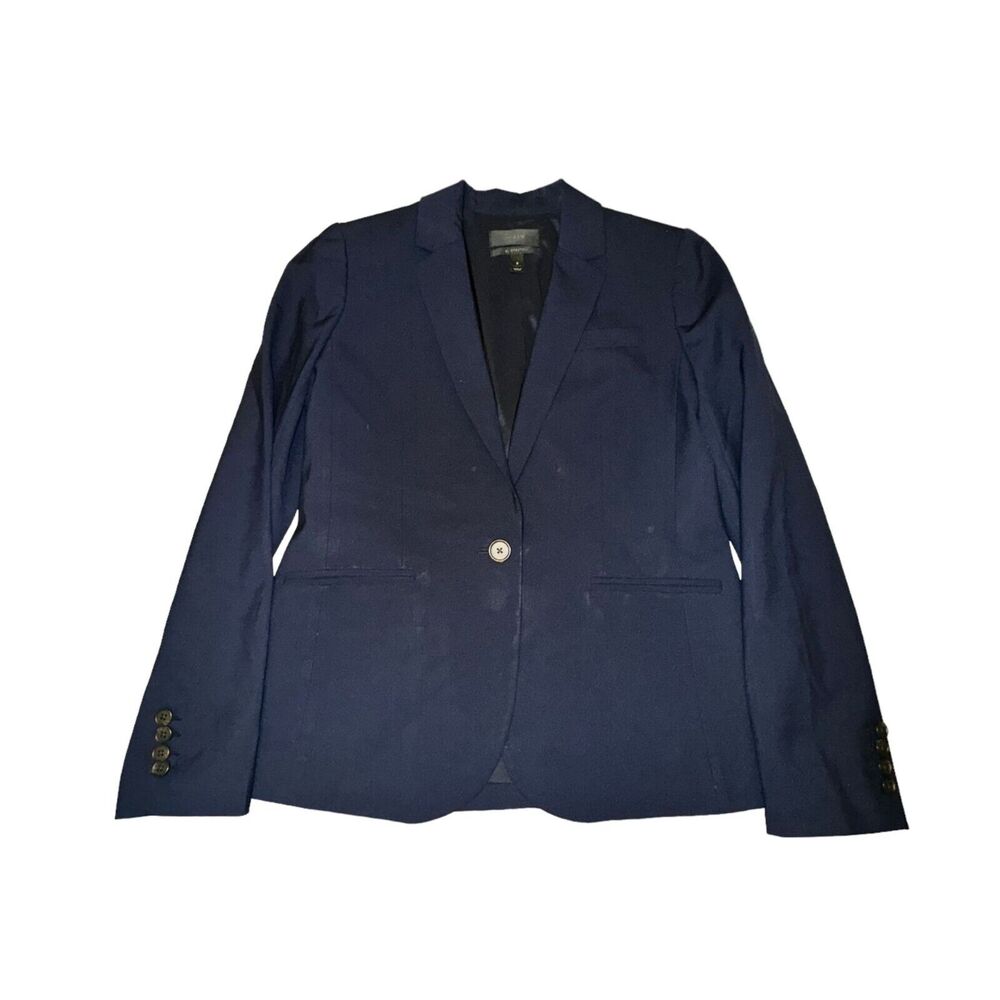 J Crew Campbell Blazer Women 8 Blue Wool Blend Bi Stretch Pocket 1 Button Jacket